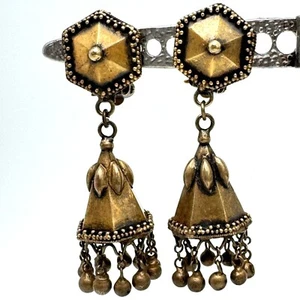 Ethno Vintage Ohrringe goldfarben traditionell Clip-On baumelnde Glocken - Bild 1 von 9