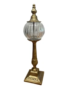 Vintage Crystal Sphere with Ornate Brass Stand and Finial- India Unique Mantle - Picture 1 of 6
