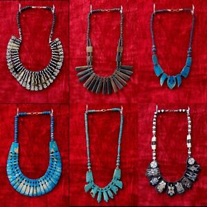 Wholesale Lot of 6 Yak Bone Beads n Stones Tibetan Silver Nepal Necklaces Boho