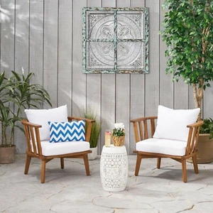 Bblythe Outdoor Acacia Wood 2 Seater Club Chairs and Side Table Set - Picture 1 of 11