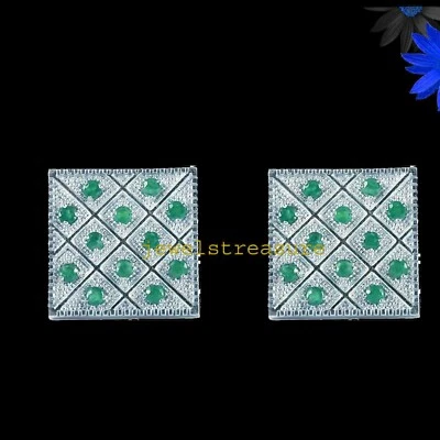 Gemas de esmeralda natural con gemelos pesados de plata de ley 925 para hombre #Jt9 Foto 1 de 4