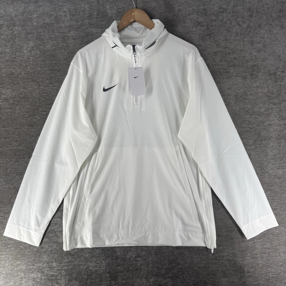 Nike Woven Coaches Windbreaker 1/4 Zip Hoodie Jacket FJ9545-101 White Men's L