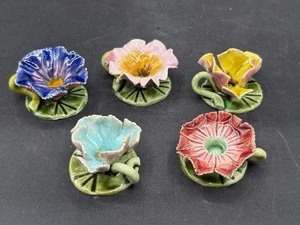 Lote de 5 tazas de té florales miniatura de cerámica hechas a mano hechas en Francia - Imagen 1 de 15