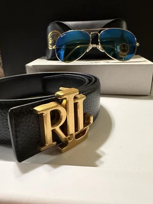 Cinturón de cuero de diseñador Ralph Lauren para hombre talla pequeña con gafas de sol de diseñador Foto 1 de 4