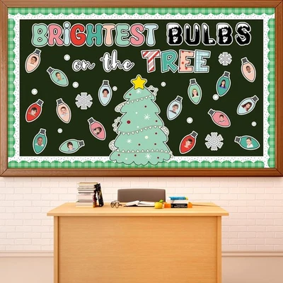 Christmas Bulb Classroom Bulletin Board Decorations Xmas Tree Theme Classroom... - Image 1 of 4