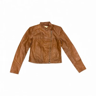 Chaqueta de moto Michael Kors XS de cuero marrón para mujer Foto 1 de 4