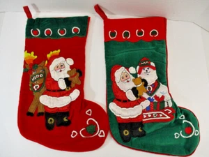(2) Nordischer Stil Vintage Weihnachtsstrumpf rot & grün Santa Rentier Crowley's neu - Bild 1 von 20