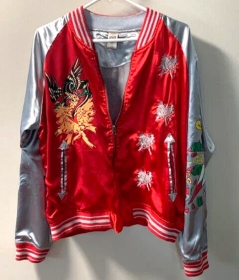 Ed Hardy Christian Audigier - Red Japanese Satin Bomber Jacket Size Mens XL Vtg. - Image 1 of 4