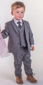 Boys Suits Boys Grey 5pc Suit Baby Boys Wedding Page Boy Waistcoat Party Suit - Picture 1 of 8