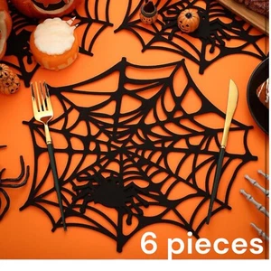 Halloween Spider Web Table Placemats 13" Spiders Felt Table Decor Lot of 6 - Picture 1 of 4