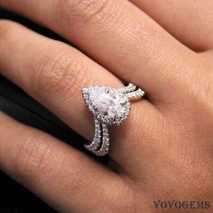 Moissanite Halo Engagement Ring Pear Cut 2.50 CT Solid 14K White Gold For Women - Picture 1 of 9