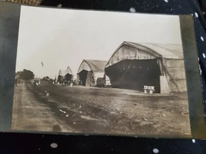 Antique Vntg RPPC Postcard YMCA Airport Hanger Tents USA Flag B&W - Picture 1 of 7