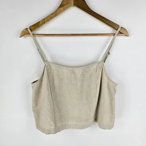 Rusty Singlet Top Womens Size 12 Cropped Beige Linen Blend Spaghetti Straps - Picture 1 of 7