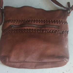 Vilenca Holland Woman’s Brown Leather Woven Shoulder Crossbody Bag Purse Bo Ho - Picture 1 of 12