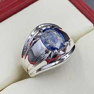 Natural Sapphire Ring For Men, Big Blue Sapphire Stone Ring, 925 Silver Neelam - Picture 1 of 5