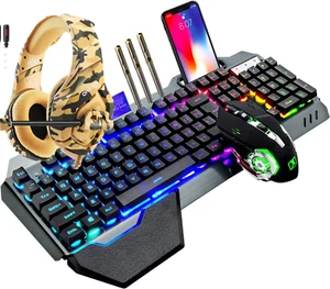 XINMENG K680 Tastiera da Gioco e Cuffie da Gioco K1 Combo Arcobaleno Ricaricabile - Foto 1 di 19