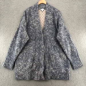 J Jill Sweater Womens Large Blue Paisley Pure Jill Tunic Snap Up Pockets Stretch - Picture 1 of 11
