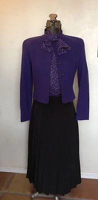 复古 20 世纪 80 年代 EMPORIO ARMANI 紫色羊毛短夹克 S-M — 第 1/4 张图片