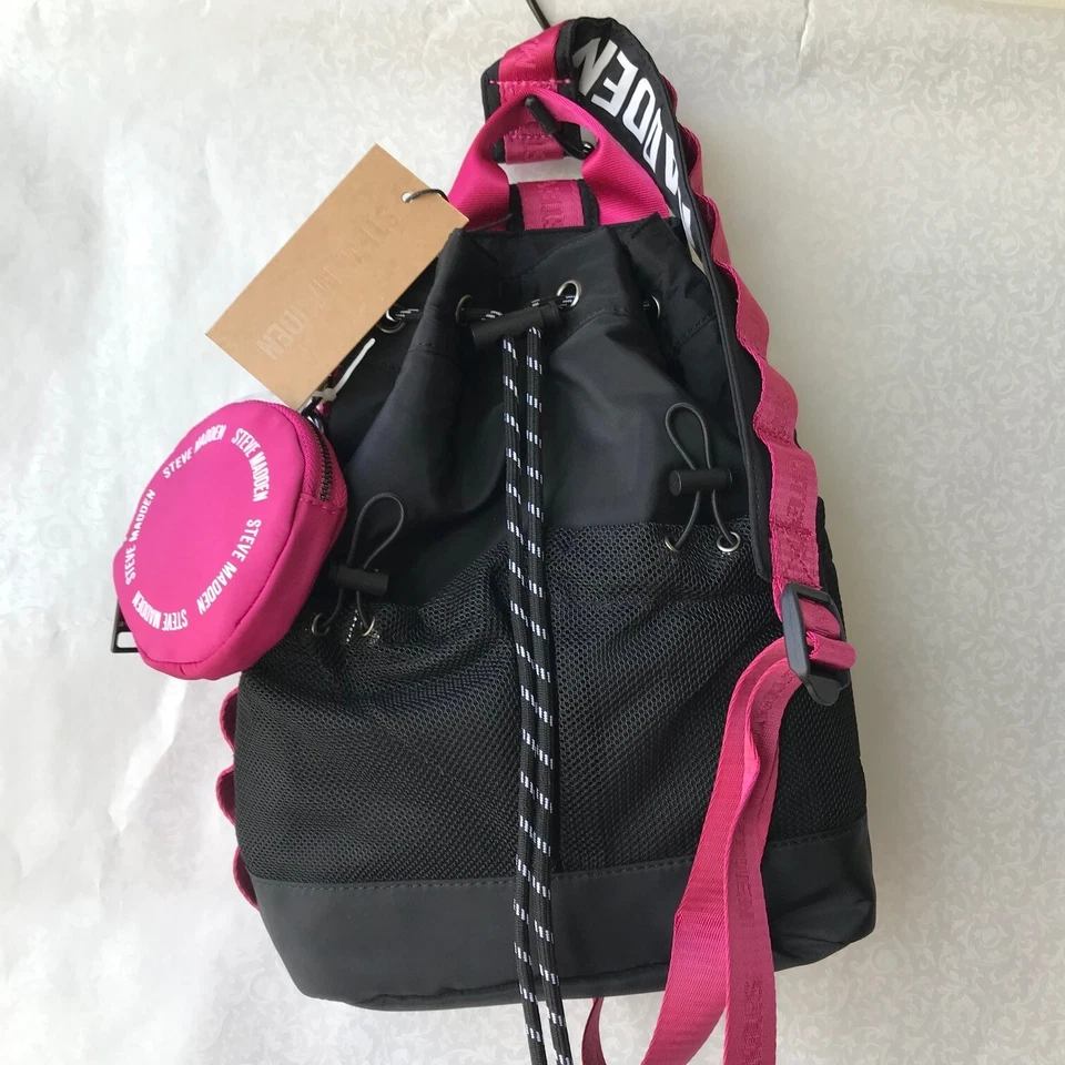 MOCHILA BANDOLERA STEVE MADDEN BCASSY negra/rosa de nailon con bolsa nueva con etiquetas Foto 1 de 4