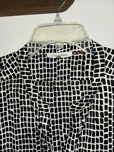 Calvin Klein Large Button Up Tunic Blouse Black White Floral Long Sleeve - Picture 1 of 5