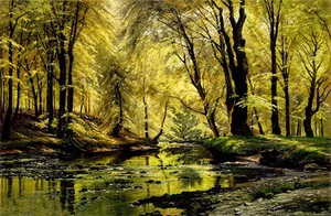 Ölgemälde Johannes Boesen - Spiegelungen im Bach Bach durchquert Wald Kunst - Bild 1 von 1