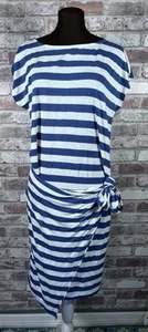 Polo Ralph Lauren Linen Wrap Dress Tie Nautical Blue White Striped MSRP $168 - Picture 1 of 13