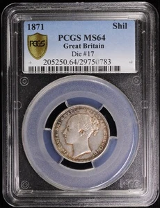 1871 Great Britain Silver Shilling PCGS MS 64 | BU UNC Die #17 Queen Victoria - Picture 1 of 4