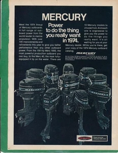 Anuncio de revista - 1974 - fuerabordas Mercury - Fond du Lac, WI - Imagen 1 de 1
