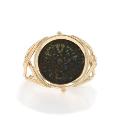 Yellow Gold Ancient Coin Statement Ring - 14k Currency - Image 1 of 4