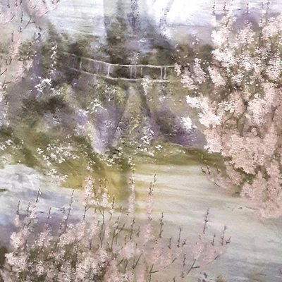 Cortina de chuveiro de tecido fofinho por toda parte floral estilo impressionista algodão - Imagem 1 de 3