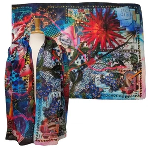 CHRISTIAN LACROIX SCARF WOOL ROMANTIC NOTES & FLOWERS PRINT FOULARD LONG - Picture 1 of 17