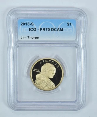 2018-S Sacagawea $1 Jim Thorpe PR70 DCAM ICG *0077 - Image 1 of 4