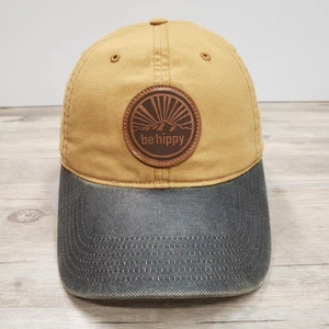 Be Hippy Hat Cap Strap Back Tan Black Brim Leather Patch Dad Cap Mens Legacy - Picture 1 of 7