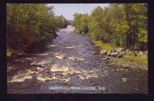 Greetings From CHETEK WISCONSIN River View Unused CHROME Vintage Postcard  - Picture 1 of 1