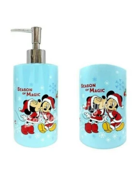 Disney Soap/Lotion Dispenser Toothbrush Holder Mickey Minnie Christmas Set of 2 - Image 1 of 4