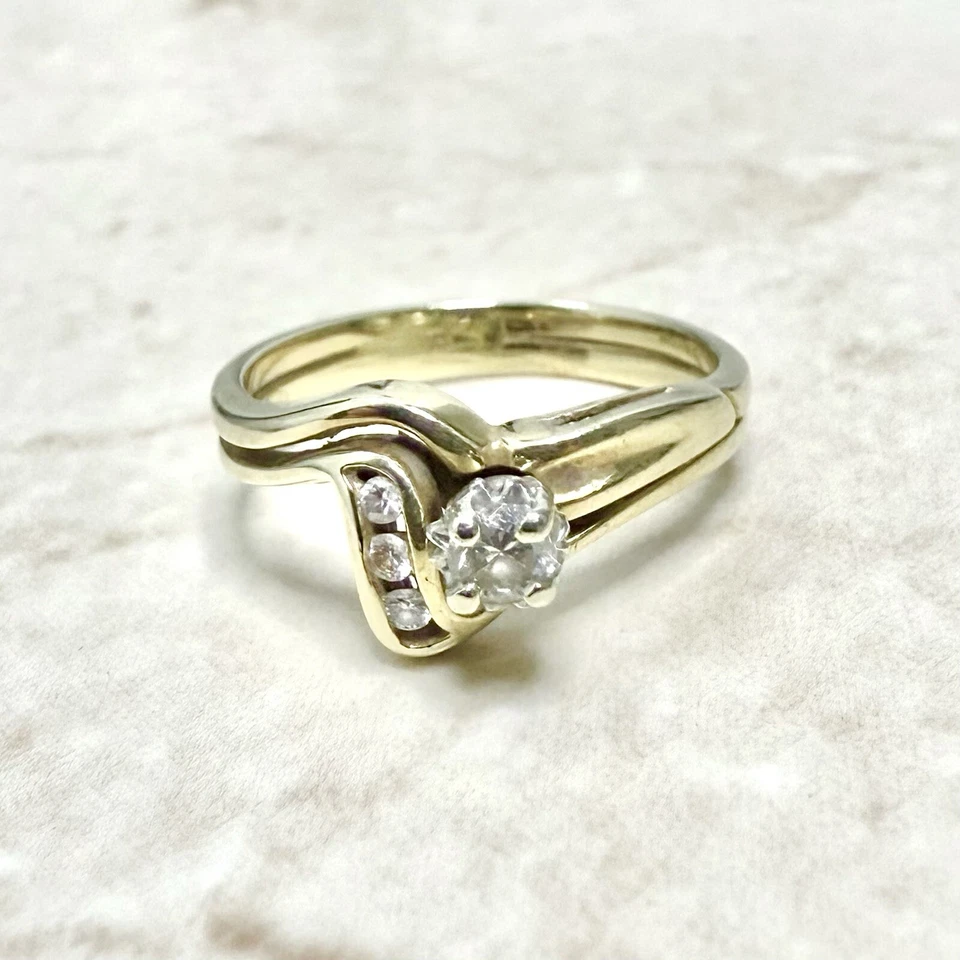 Vintage 14K Diamond Engagement Ring Set - 14K Yellow Gold Diamond Solitaire Ring - Image 1 of 4
