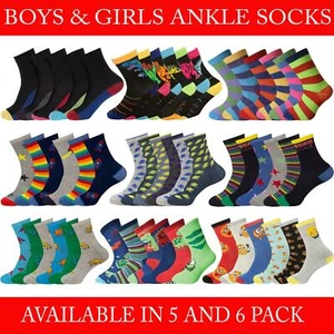 Boys Girls Ankle Socks Children Kids Multicoloured Design Novelty 5,6 Pack - Picture 1 of 51