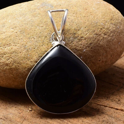 Péndulo De Perla De Plata De Ley 925 Hecho A Mano De Ónix Negro - Imagen 1 de 3