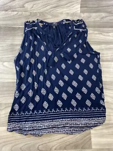 Camicetta contadina Lucky Brand blu nappa stampa diamante taglia M - Foto 1 di 6