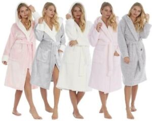 Sherpa Robe de Chambre à Capuche Femmes Super Doux Poli Peignoir Polaire Pyjama