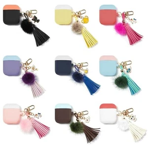 For Apple AirPods 2 & 1 Silicone Protective Case Full Cover + Fur Ball Keychain - Picture 1 of 4