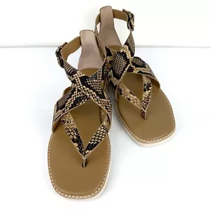 Vince Women's Morris Snakeskin Embossed Leather Thong Sandals Tan Size 9 - Picture 1 of 8