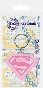 DC COMICS SUPERGIRL SHIELD PINK RUBBER KEYRING NEW OFFICIAL MERCHANDISE - Picture 1 of 3