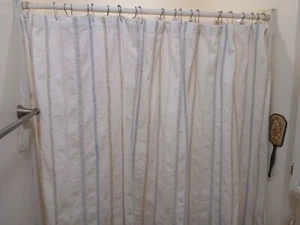 Deco Bain Cotton Fabric Shower Curtain-Raised Chenille Stripes Washed-70L x 72W - Picture 1 of 15
