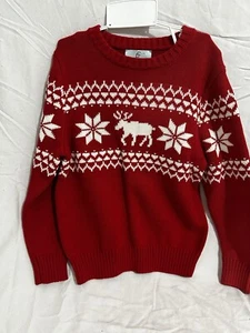 Class Club Boy Sweater Red Christmas Snow Reindeer Long Sleeve Cotton Sz 4/5 - Picture 1 of 3