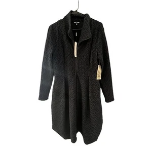 NWT Samuel Dong black navy cheetah print collared long sleeve coat dress Size M - Picture 1 of 6
