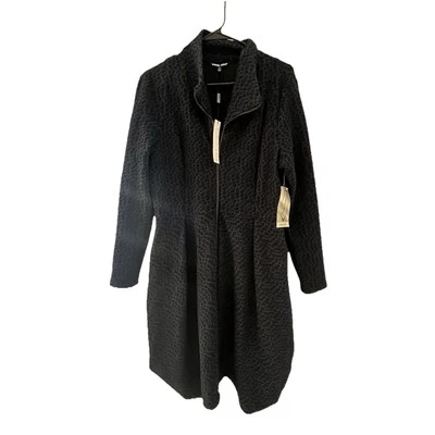 NWT Samuel Dong black navy cheetah print collared long sleeve coat dress Size M - Image 1 of 4