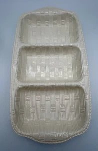 Creme Keramik Korbgeflecht 3 Fächer Party Platte Hergestellt in den USA Vintage EUC - Bild 1 von 6