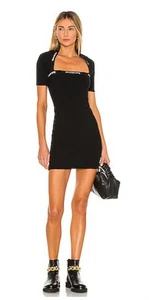 Vestido ceñido al cuerpo con logotipo Alexander Wang S para mujer negro manga corta cuello cuadrado - Imagen 1 de 10