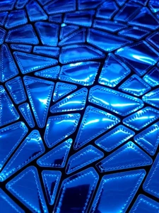 Royal Blue Geometric Sequins On Black Stretch Velvet Fabric Sold By The Yard - Picture 1 of 11